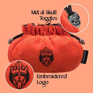 Immense Dice Bags with Pockets Burnt Orange Skull & Embroidered King logo Close Up